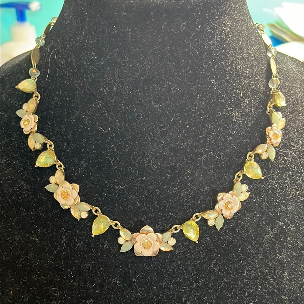 Ionna & Lilly Floral Necklace Pink Flowers Green Leaves Lobster Clasp